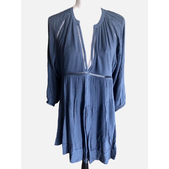 Free People‎ Beach Midnight Blue Dress Tunic Long Sleeve Small Vent NWT $128 - Picture 1 of 12